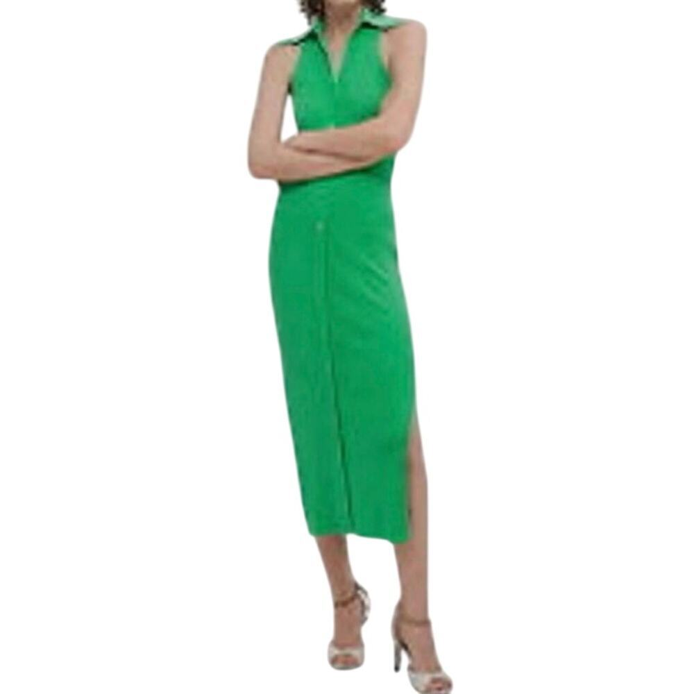 MASSIMO DUTTI Studio Green Ribbed Midi Dress - Sz Small